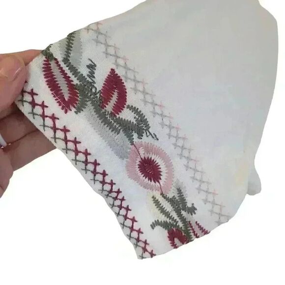 Orange Creek Women's White Rayon/Linen w Colorful Floral Embroidered Tunic Dress - Picture 5 of 13